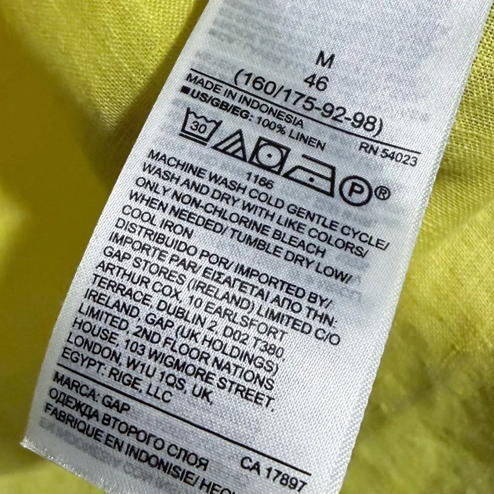 Gap 100% Linen Popover Pocket Shirt Size Medium Brilliant Yellow - Picture 6 of 8